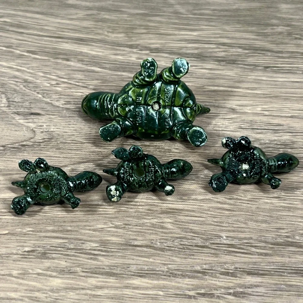 Land & Sea Turtle Figurine Set 8pc Green Yellow Pot Hanger Miniature Hong Kong